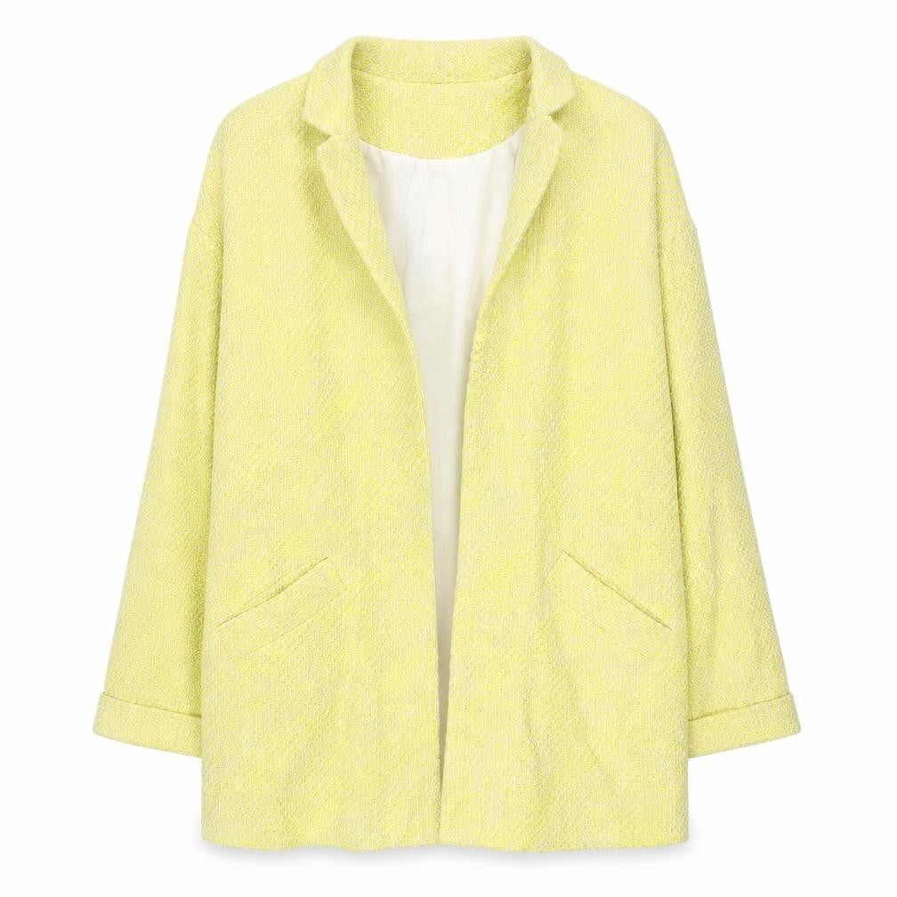Front view of Miss Selfridge women’s yellow jacket blazer, size UK 10