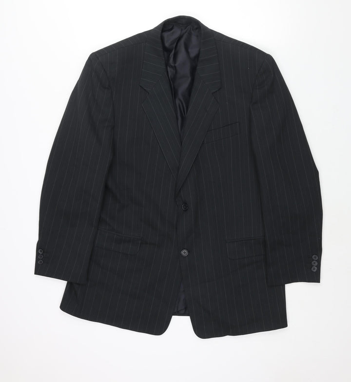 C&A Mens Black Striped Polyester Jacket Suit Jacket Size 42 Regular