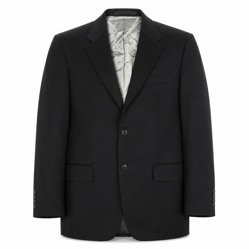 Front view of Marks & Spencer men’s black striped wool jacket suit jacket, size 38, regular