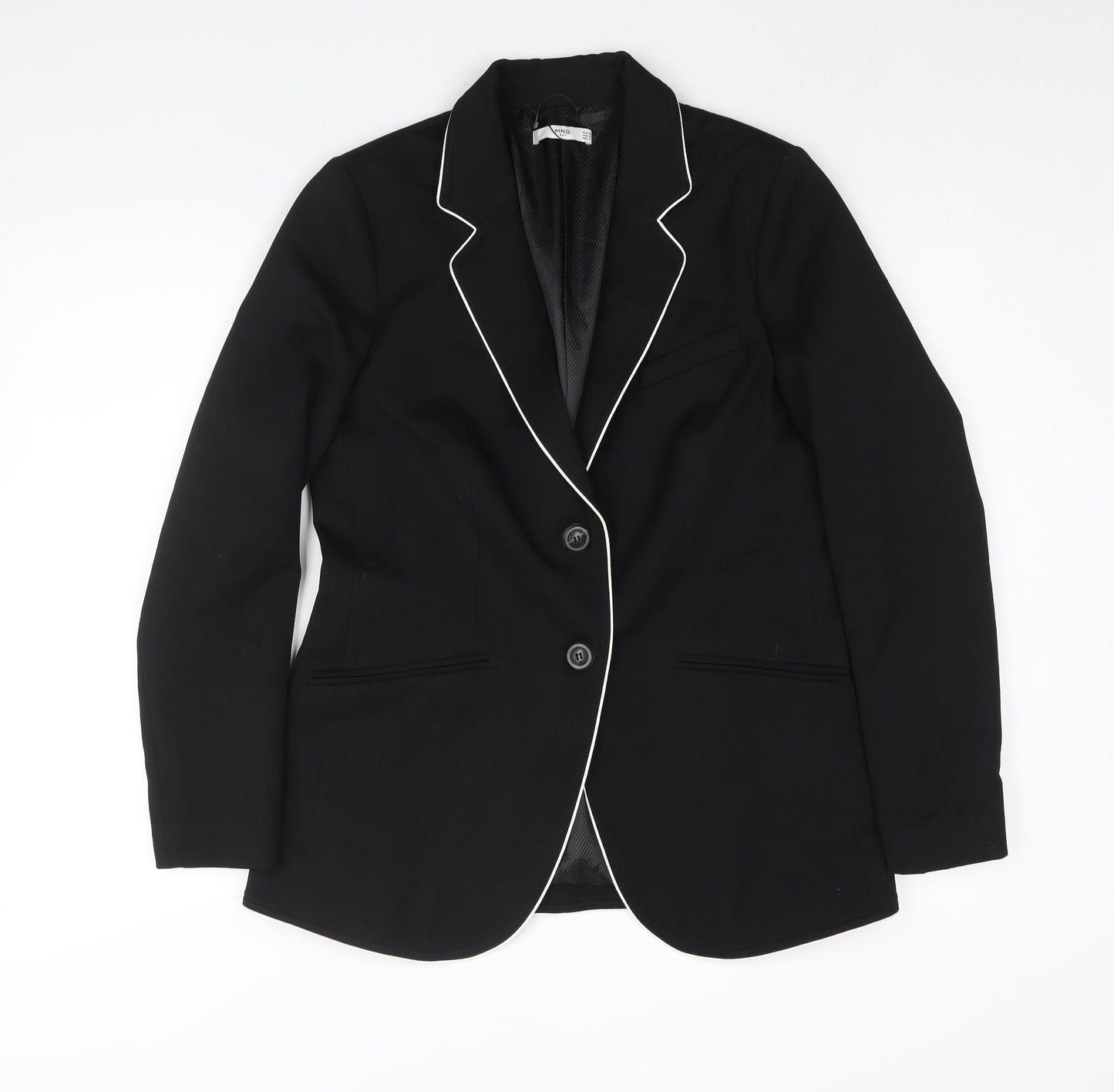 Mango Womens Black Polyester Jacket Suit Jacket Size 12 - Contrast Piping