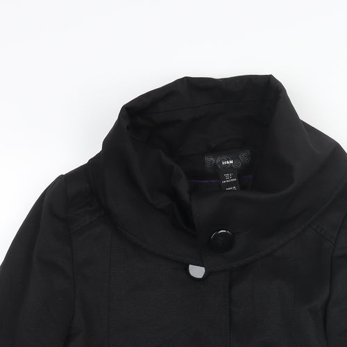 H&M Womens Black Pea Coat Coat Size 6 Button - Roll Neck