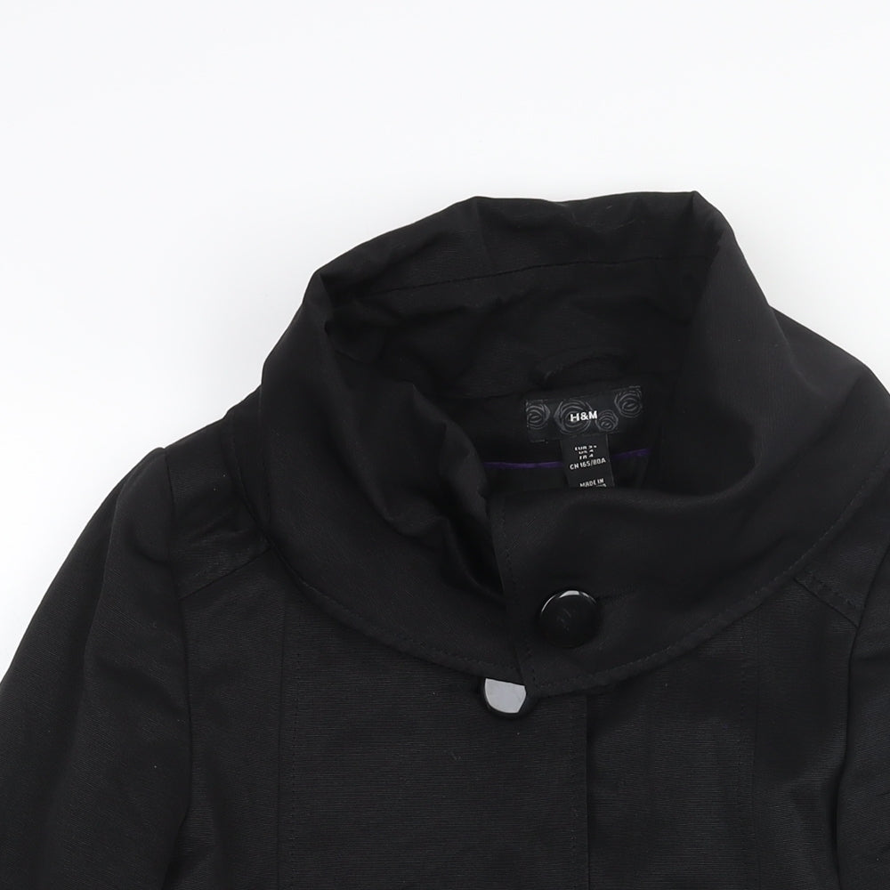 H&M Womens Black Pea Coat Coat Size 6 Button - Roll Neck
