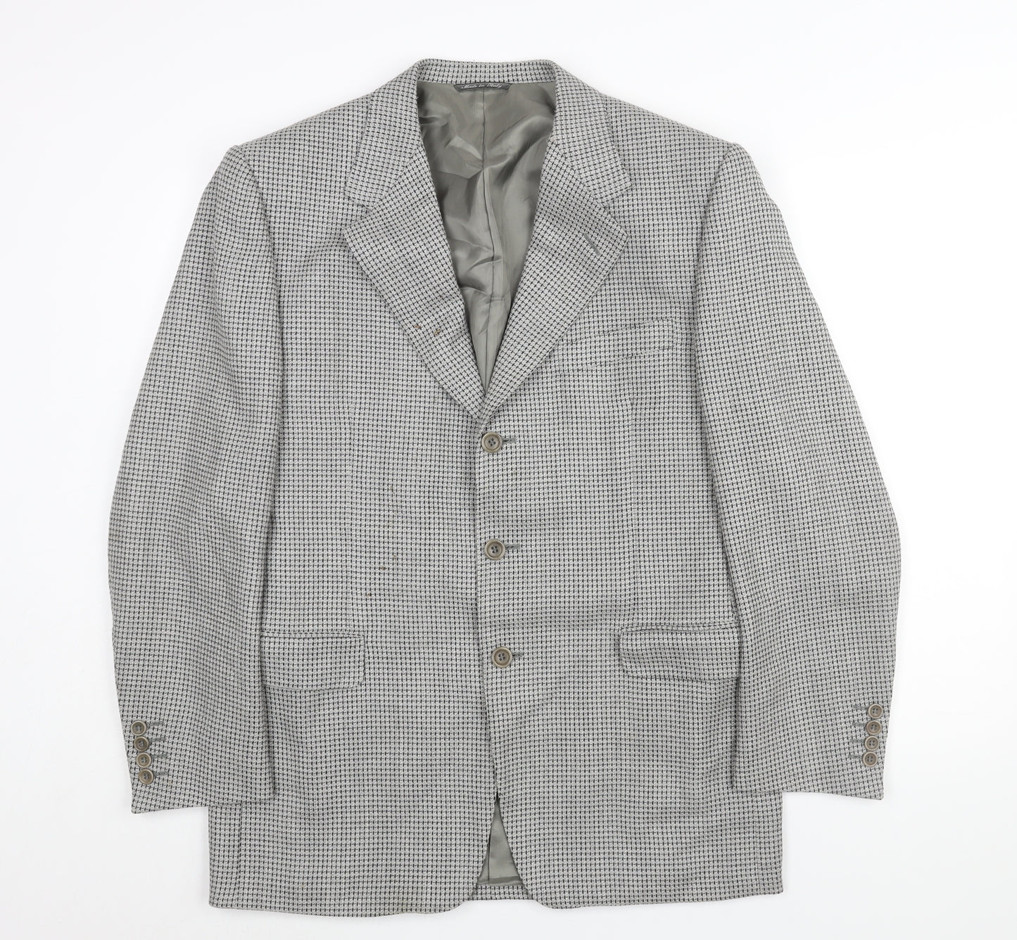 Canali Mens Grey Geometric Wool Jacket Suit Jacket Size 42 Regular