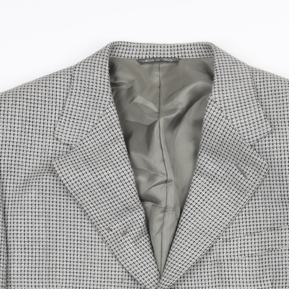 Canali Mens Grey Geometric Wool Jacket Suit Jacket Size 42 Regular