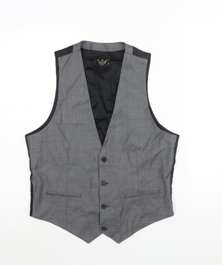 River Island Mens Grey Wool Jacket Suit Waistcoat Size M Regular