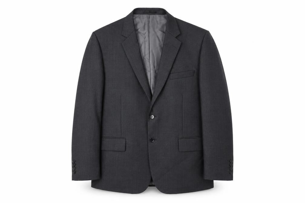Front view of Slaters men’s grey polyester jacket suit jacket, size 44, regular
