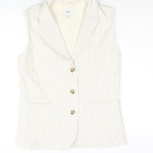 Marks and Spencer Womens Ivory Pinstripe Polyester Jacket Suit Waistcoat Size 8