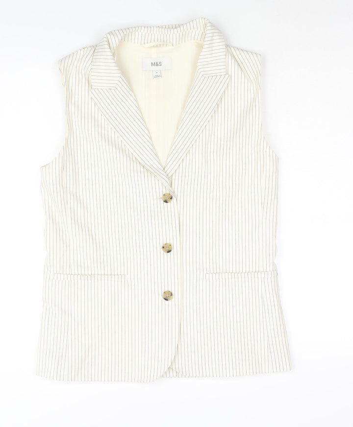 Marks and Spencer Womens Ivory Pinstripe Polyester Jacket Suit Waistcoat Size 8