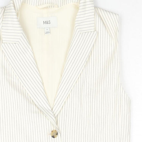 Marks and Spencer Womens Ivory Pinstripe Polyester Jacket Suit Waistcoat Size 8