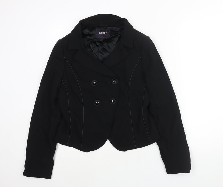 Hobs Womens Black Jacket Blazer Size 12 Button - Piping Detail