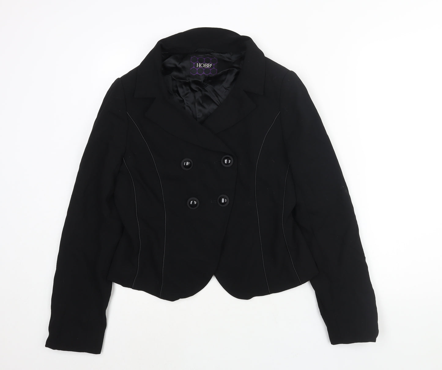 Hobs Womens Black Jacket Blazer Size 12 Button - Piping Detail