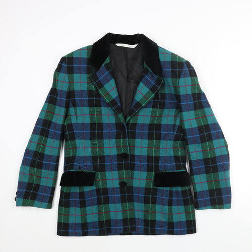 St Michael Womens Green Check Jacket Blazer Size 12 Button - Velvet Detail