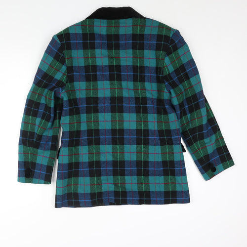St Michael Womens Green Check Jacket Blazer Size 12 Button - Velvet Detail