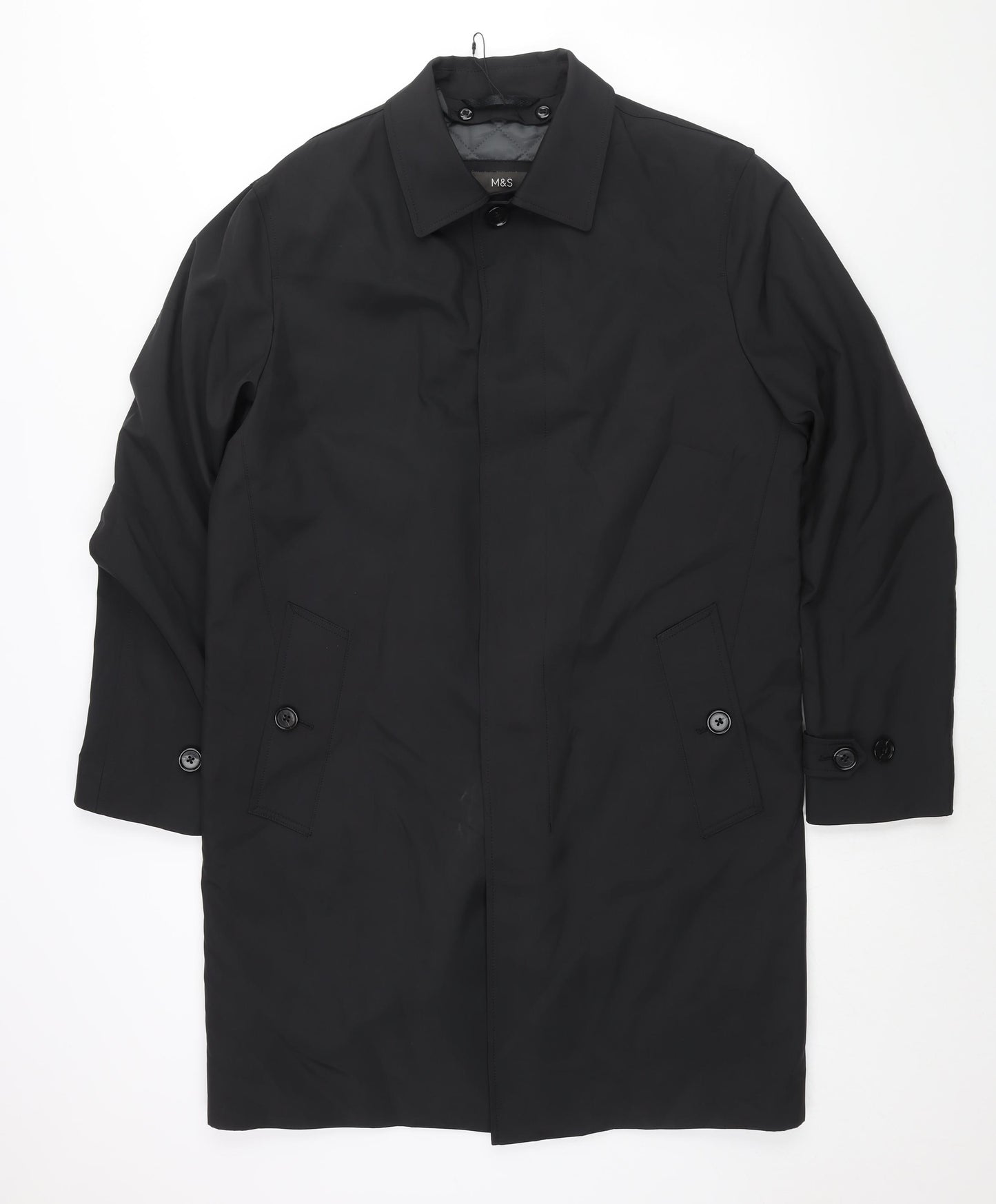 Marks and Spencer Mens Black Trench Coat Coat Size M Button - Removable Quilted Lining