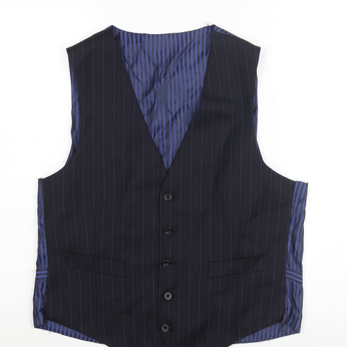 Marks and Spencer Mens Blue Striped Wool Jacket Suit Waistcoat Size M Regular