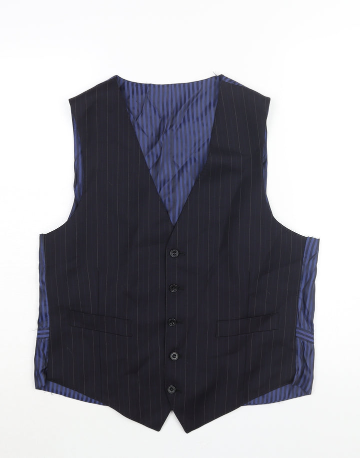 Marks and Spencer Mens Blue Striped Wool Jacket Suit Waistcoat Size M Regular