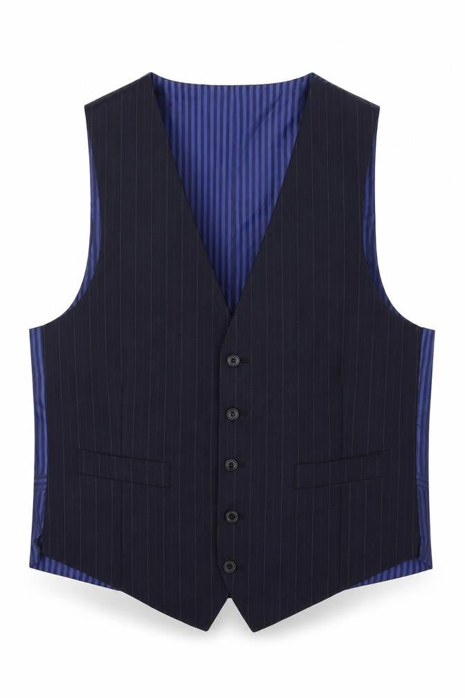 Marks and Spencer Mens Blue Striped Wool Jacket Suit Waistcoat Size M Regular