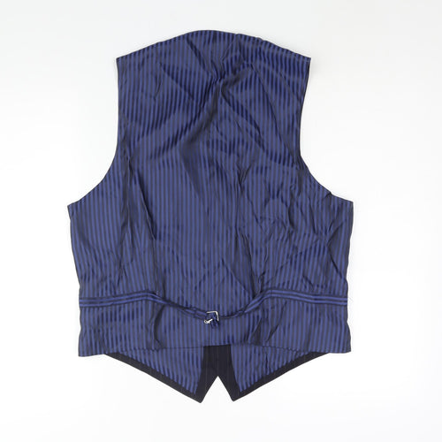 Marks and Spencer Mens Blue Striped Wool Jacket Suit Waistcoat Size M Regular