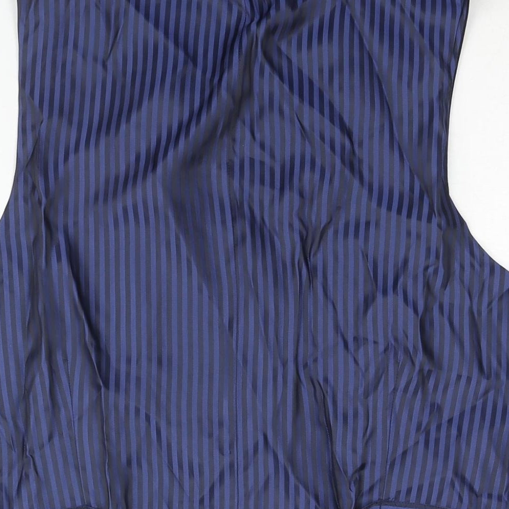 Marks and Spencer Mens Blue Striped Wool Jacket Suit Waistcoat Size M Regular
