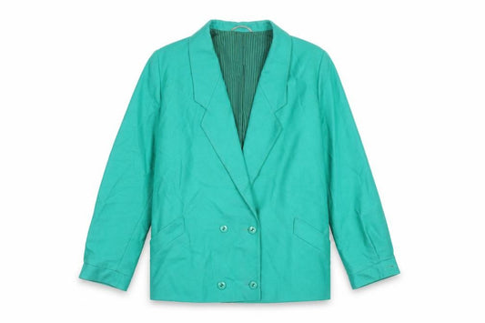 Front view of St Michael women’s green pea coat jacket, size UK 12, button - double breasted