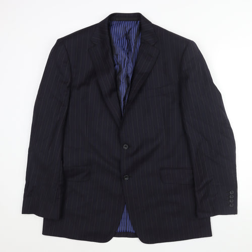 Marks and Spencer Mens Blue Striped Wool Jacket Suit Jacket Size 42 Regular
