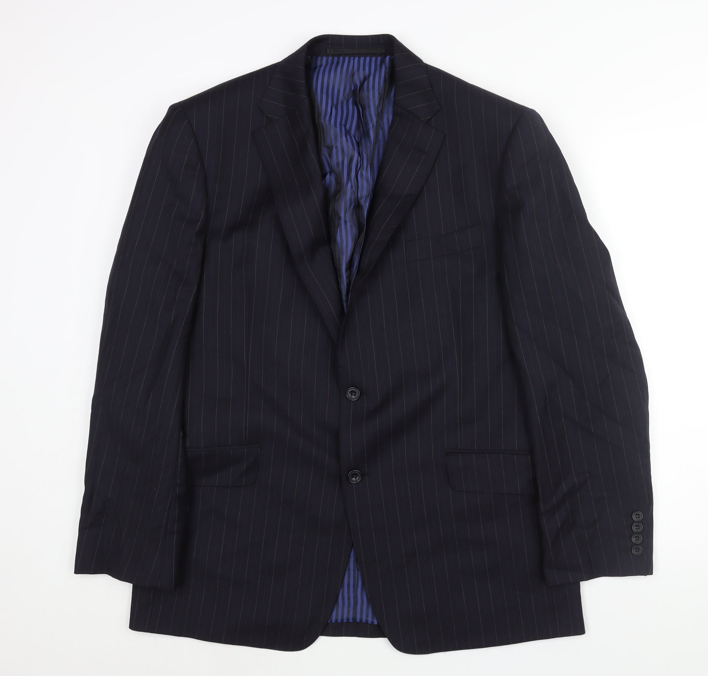 Marks and Spencer Mens Blue Striped Wool Jacket Suit Jacket Size 42 Regular