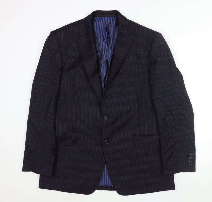 Marks and Spencer Mens Blue Striped Wool Jacket Suit Jacket Size 42 Regular