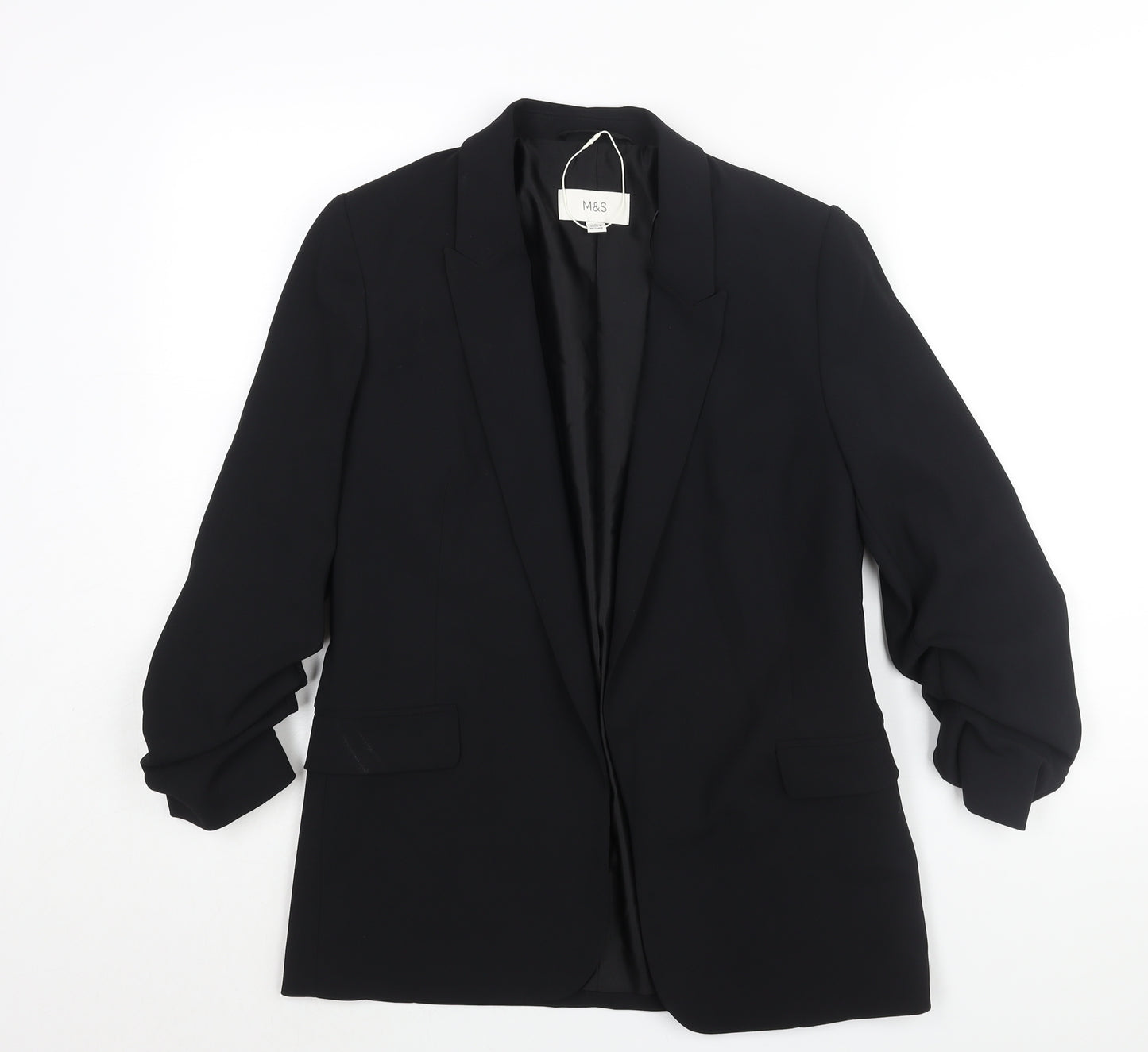 Marks and Spencer Womens Black Jacket Blazer Size 8 - Rouched Sleeve