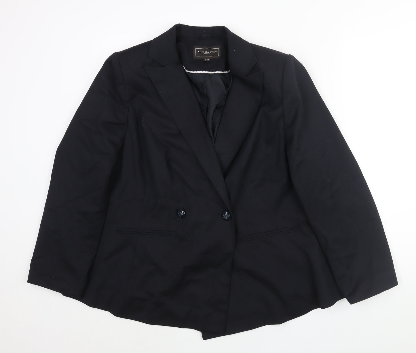 Ann Harvey] Womens Black Polyester Jacket Suit Jacket Size 16