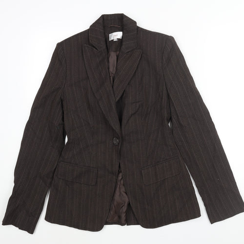 NEXT Womens Brown Pinstripe Polyester Jacket Suit Jacket Size 8