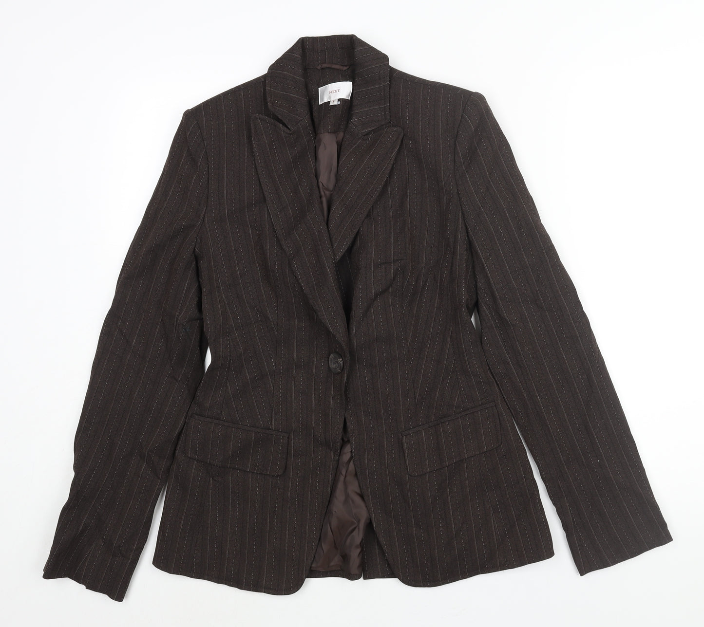 NEXT Womens Brown Pinstripe Polyester Jacket Suit Jacket Size 8