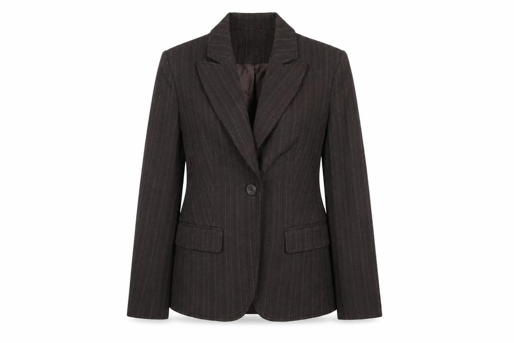 Next Womens Brown Pinstripe Polyester Jacket Suit Jacket Size 8