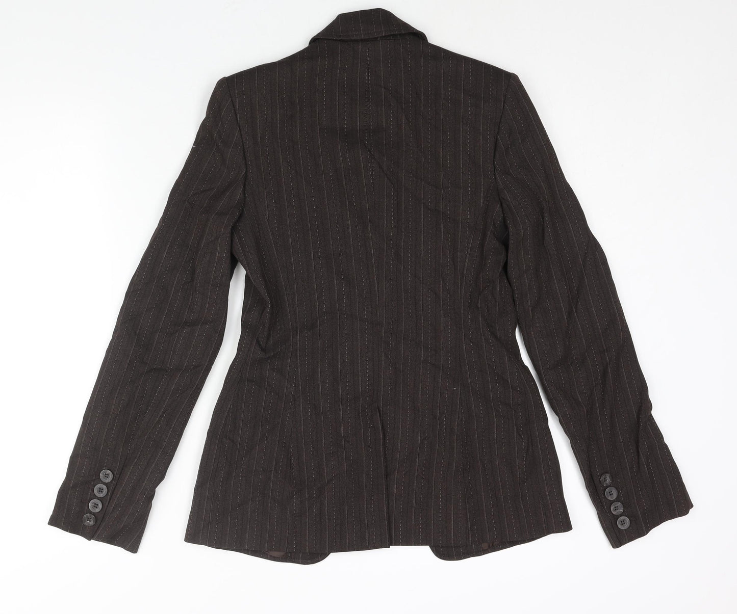 NEXT Womens Brown Pinstripe Polyester Jacket Suit Jacket Size 8