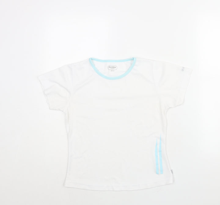 Lotto Womens White Polyester Basic T-Shirt Size 10 Round Neck Pullover - Stripe Detail