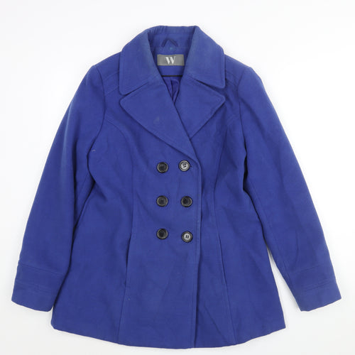 BHS Womens Blue Pea Coat Coat Size 14 Button - Double Breasted
