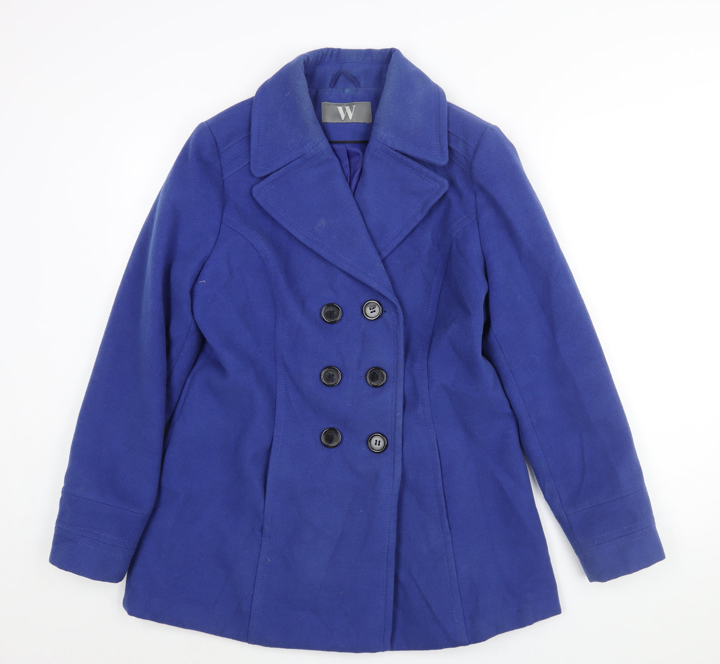 BHS Womens Blue Pea Coat Coat Size 14 Button - Double Breasted