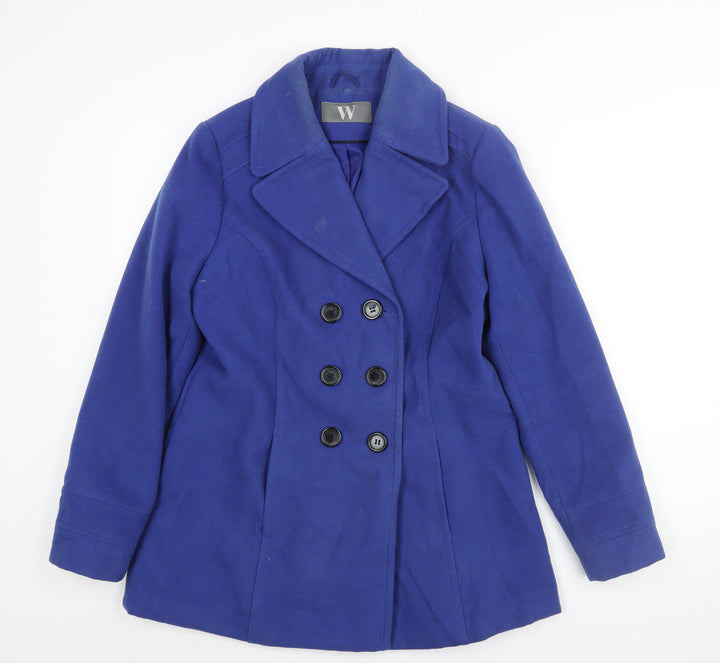 BHS Womens Blue Pea Coat Coat Size 14 Button - Double Breasted