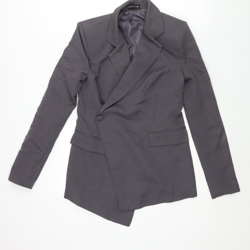 PRETTYLITTLETHING Womens Grey Jacket Blazer Size 4 Button - Asymmetric