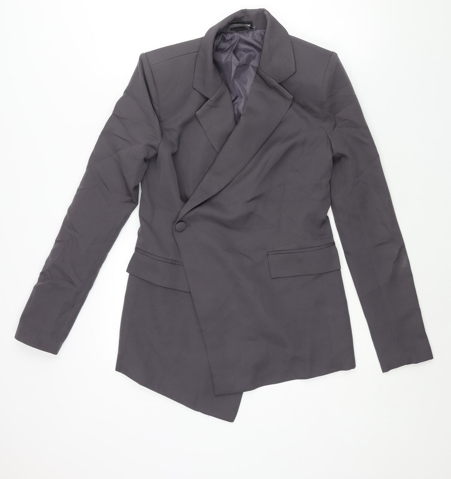 PRETTYLITTLETHING Womens Grey Jacket Blazer Size 4 Button - Asymmetric