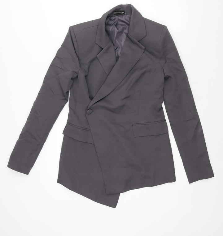 PRETTYLITTLETHING Womens Grey Jacket Blazer Size 4 Button - Asymmetric