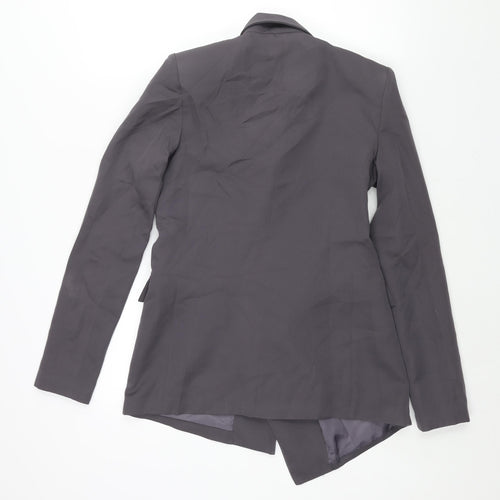 PRETTYLITTLETHING Womens Grey Jacket Blazer Size 4 Button - Asymmetric