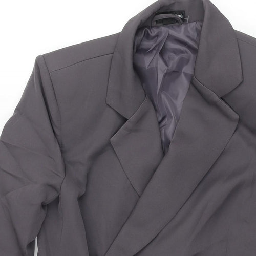 PRETTYLITTLETHING Womens Grey Jacket Blazer Size 4 Button - Asymmetric