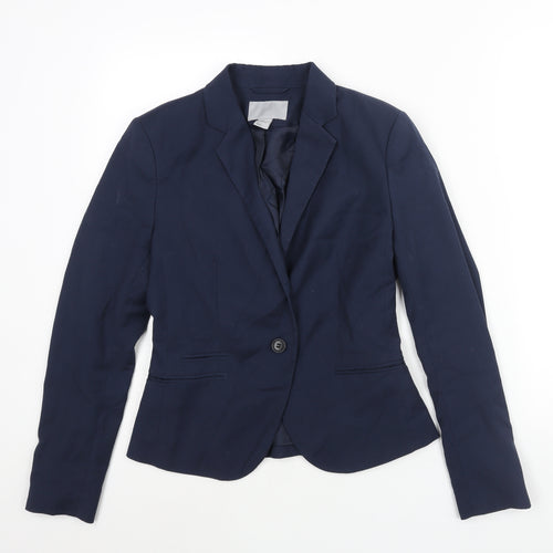 H&M Womens Blue Polyester Jacket Suit Jacket Size 10