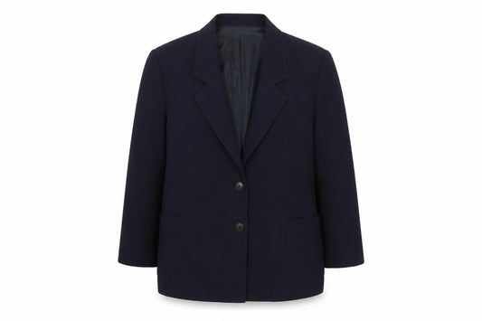 Front view of Essentials women’s blue polyester jacket suit jacket, size UK 18