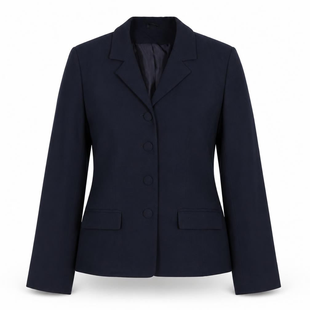 Front view of Dorothy Perkins women’s blue jacket, size UK 10, button