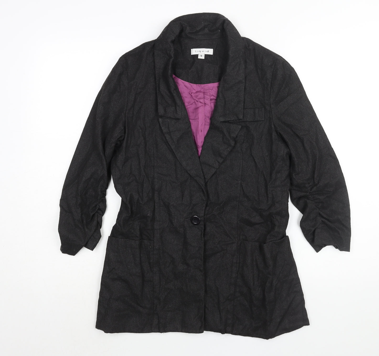 Liquid Womens Black Jacket Blazer Size S Button - Rouched Sleeve