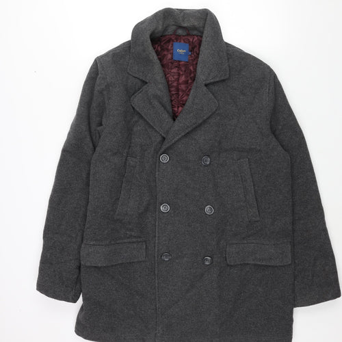 Cotton Traders Mens Grey Pea Coat Coat Size L Button