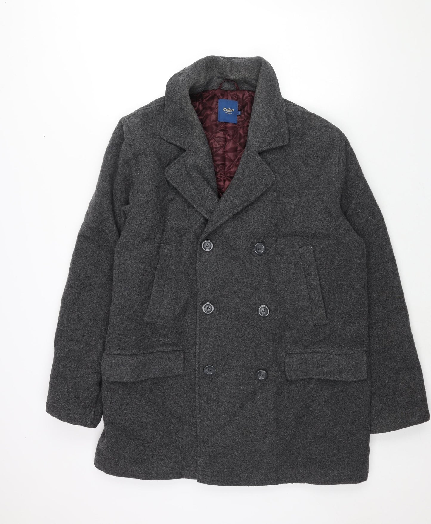 Cotton Traders Mens Grey Pea Coat Coat Size L Button