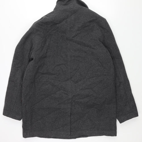 Cotton Traders Mens Grey Pea Coat Coat Size L Button