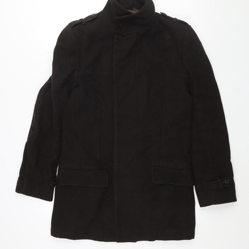 Linea Mens Brown Pea Coat Coat Size M Button